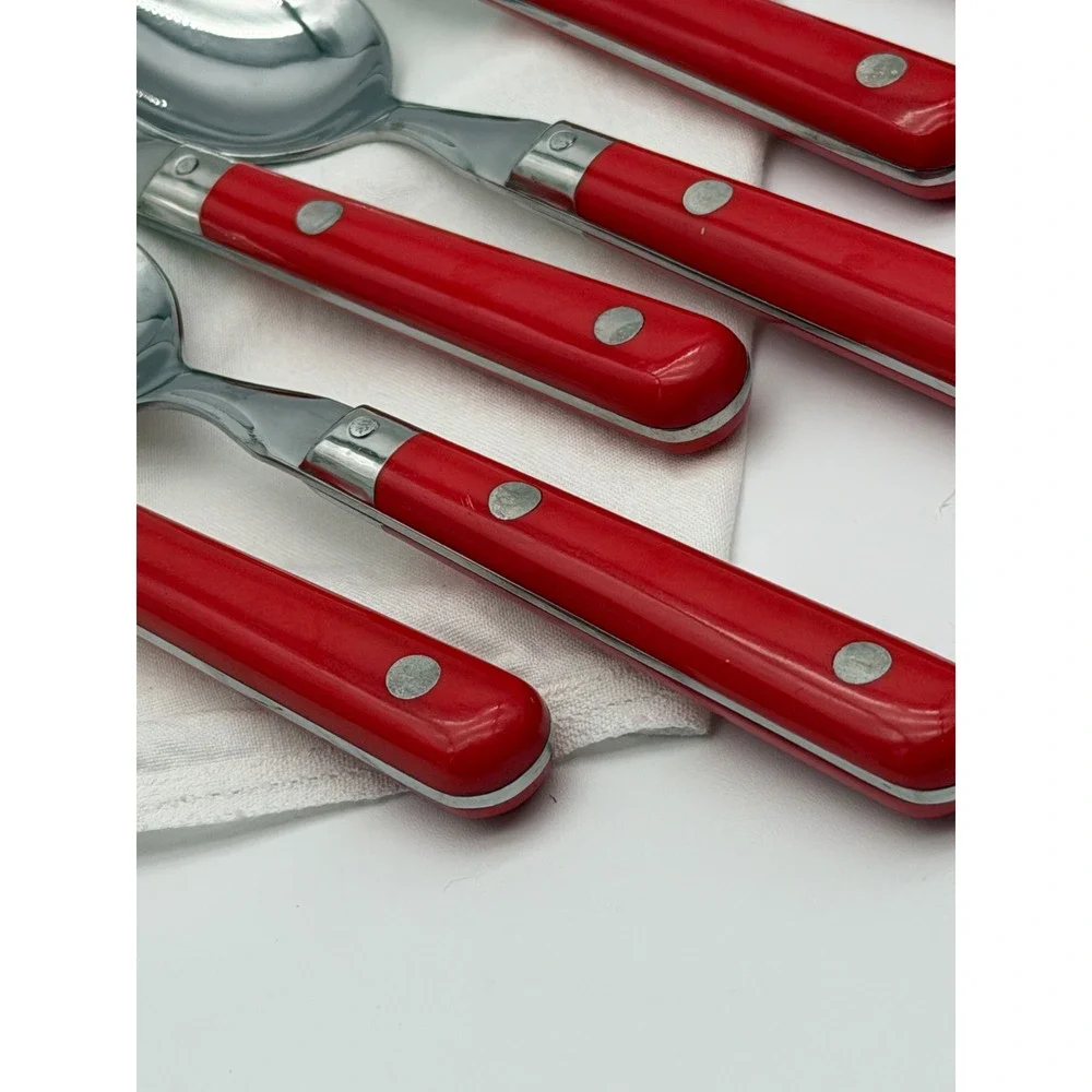Vintage WF Washington Forge Mardi Gras Red Teaspoons Set of 6 Stainless Korea